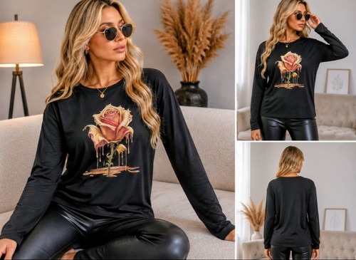 Langarmshirt rose muster - langarmshirt,